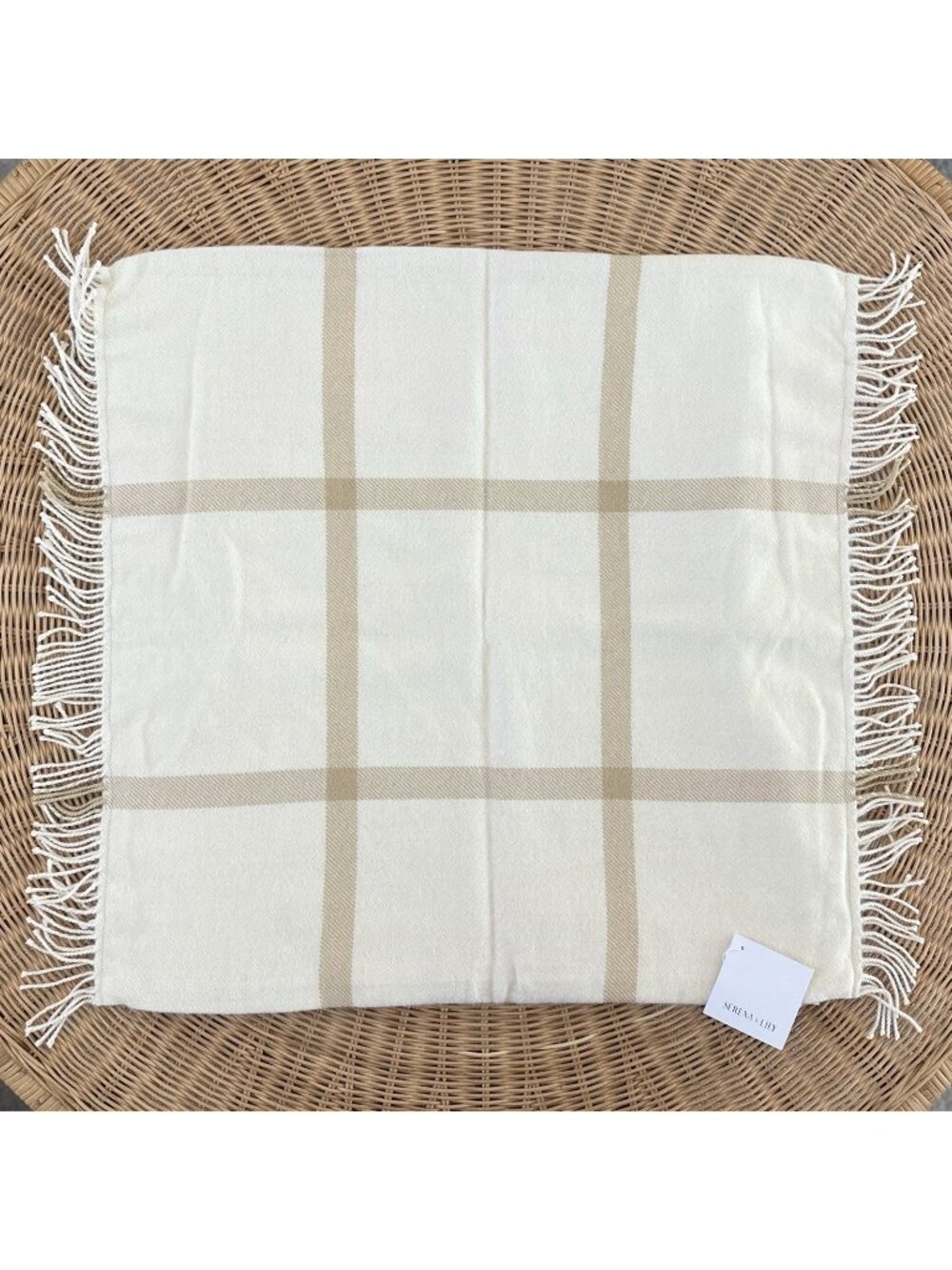 NEW Serena & Lily Avery Alpaca Pillow Cover (24” SQ)-Ivory Beige/Wheat Brown